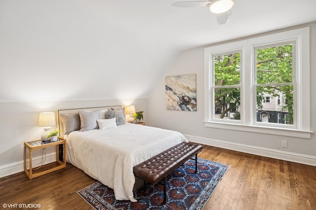 4848 N Seeley Ave, Chicago, IL 60625 - bedroom featuring wood finished floors, lofted ceiling, and a ceiling fan