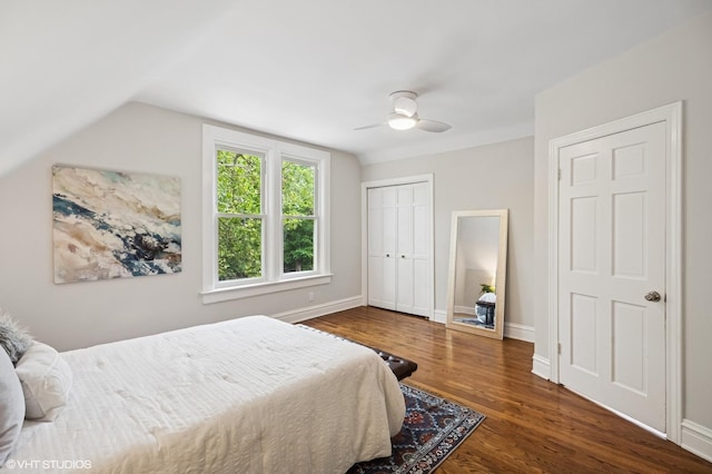 4848 N Seeley Ave, Chicago, IL 60625 - bedroom with wood finished floors, vaulted ceiling, ceiling fan, and a closet