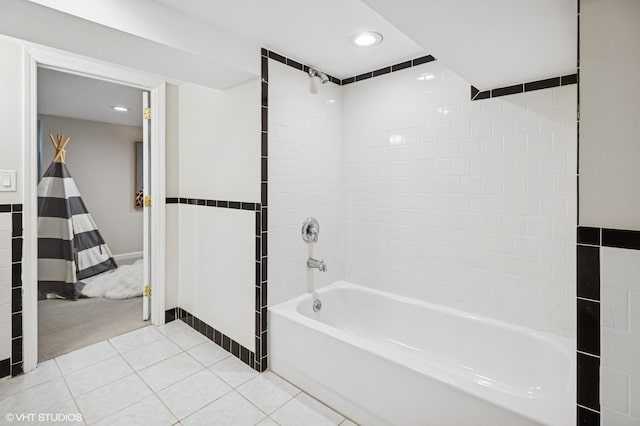 4848 N Seeley Ave, Chicago, IL 60625 - bathroom with bathtub / shower combination, recessed lighting, and tile patterned flooring