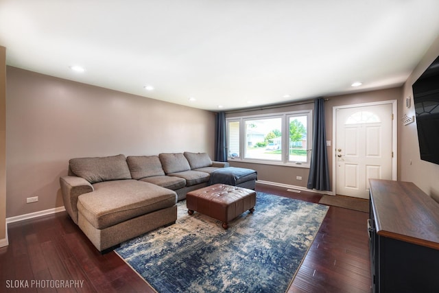 106 Grand Central Ln, Schaumburg, IL 60193 - living area featuring dark wood-style flooring and recessed lighting