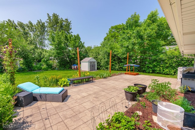 106 Grand Central Ln, Schaumburg, IL 60193 - view of patio with a storage unit and view of scattered trees