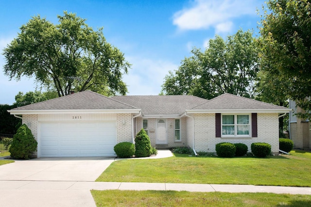 2811 N Harvard Ave, Arlington Heights, IL 60004 - ranch-style house featuring a garage, a front yard, driveway, brick siding, and a shingled roof