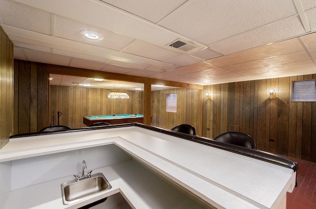 2811 N Harvard Ave, Arlington Heights, IL 60004 - miscellaneous room featuring wood walls, billiards, and brick patterned floors
