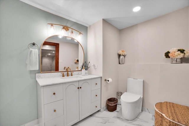14695 Fox Hollow Ln, Lemont, IL 60439 - bathroom with vanity, marble finish floors, and recessed lighting