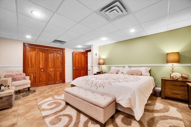 14695 Fox Hollow Ln, Lemont, IL 60439 - bedroom with a paneled ceiling, a closet, and recessed lighting