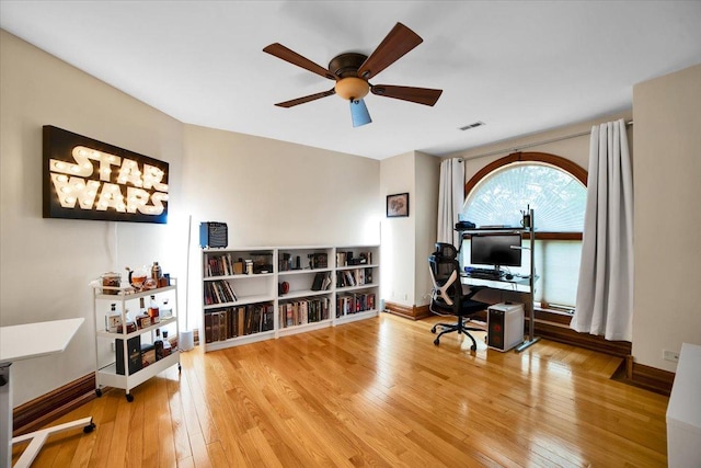 14695 Fox Hollow Ln, Lemont, IL 60439 - office area with ceiling fan and light wood-type flooring