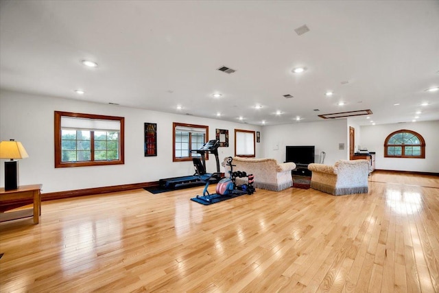 14695 Fox Hollow Ln, Lemont, IL 60439 - exercise area with healthy amount of natural light, light wood finished floors, and recessed lighting