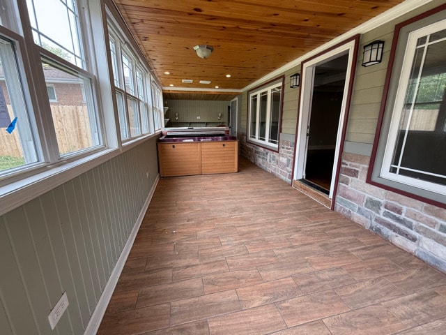 2705 W 98th St, Evergreen Park, IL 60805 - unfurnished sunroom featuring wood ceiling and ornamental molding