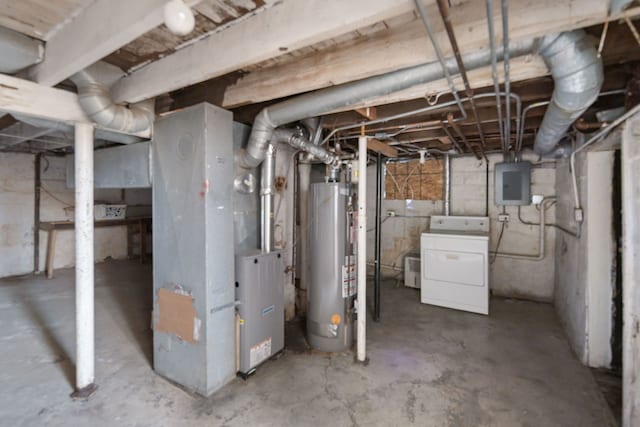 3225 Gilead Ave, Zion, IL 60099 - unfinished basement with washer / clothes dryer, water heater, electric panel, and heating unit