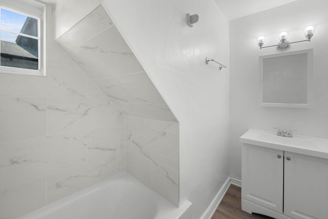 3225 Gilead Ave, Zion, IL 60099 - bathroom featuring vanity, bathtub / shower combination, and wood finished floors