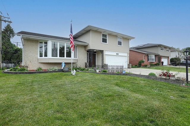 1831 E Camp Mcdonald Rd Unit 0, Mount Prospect, IL 60056 - tri-level home featuring brick siding, a garage, driveway, and a front lawn