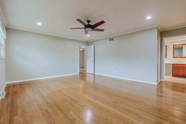 1831 E Camp Mcdonald Rd Unit 0, Mount Prospect, IL 60056 - empty room featuring ceiling fan, light wood-type flooring, ornamental molding, and recessed lighting