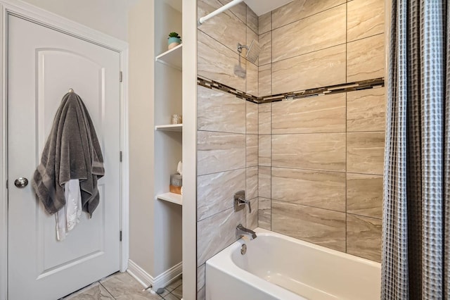 4453 N Canfield Ave, Norridge, IL 60706 - bathroom featuring shower / bath combination with curtain and built in shelves