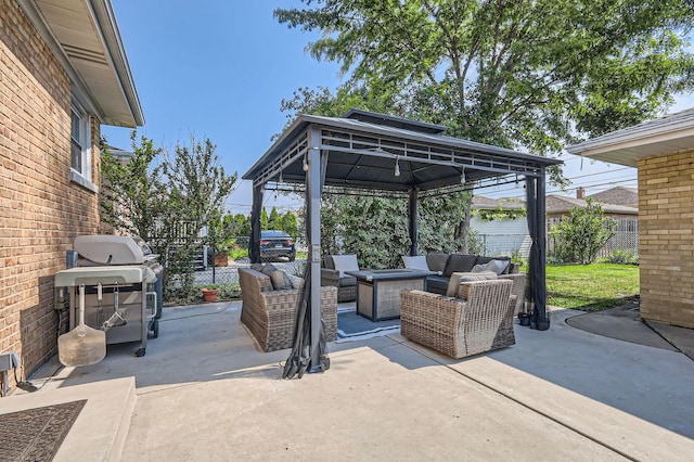 4453 N Canfield Ave, Norridge, IL 60706 - view of patio / terrace with an outdoor living space with a fire pit, a gazebo, and area for grilling