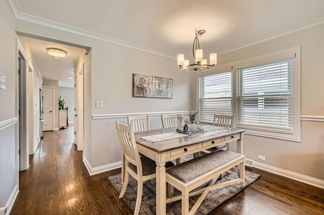 4453 N Canfield Ave, Norridge, IL 60706 - dining room with a chandelier, dark wood finished floors, and crown molding