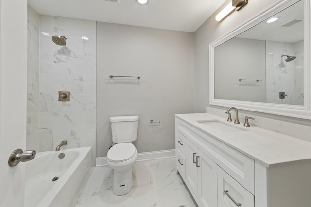 15245 Narcissus Ct, Orland Park, IL 60462 - bathroom featuring marble finish flooring, vanity, bathing tub / shower combination, and recessed lighting