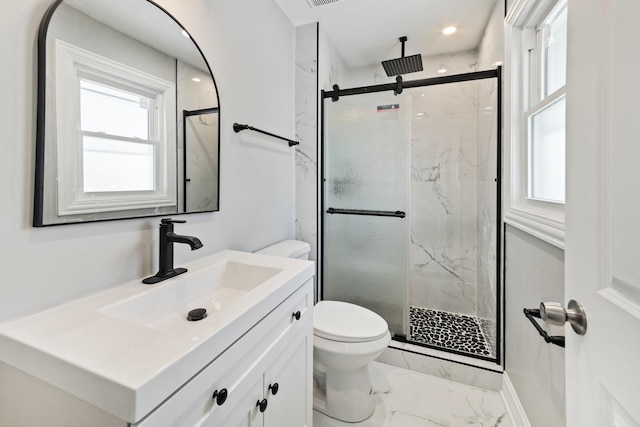 15245 Narcissus Ct, Orland Park, IL 60462 - bathroom featuring a marble finish shower, marble finish flooring, and vanity