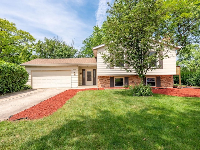 2134 S Hull Dr, Wheaton, IL 60189 - split level home featuring a garage, a front yard, driveway, and brick siding