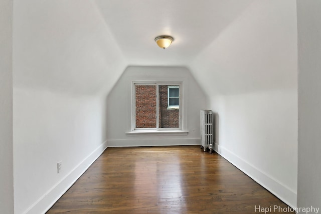 1504 W Monroe St, Waukegan, IL 60085 - bonus room featuring radiator heating unit, lofted ceiling, and dark wood-style flooring