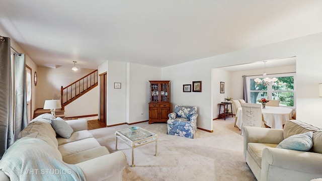 2478 Lawson Blvd, Gurnee, IL 60031 - living area with stairs, a chandelier, and light colored carpet
