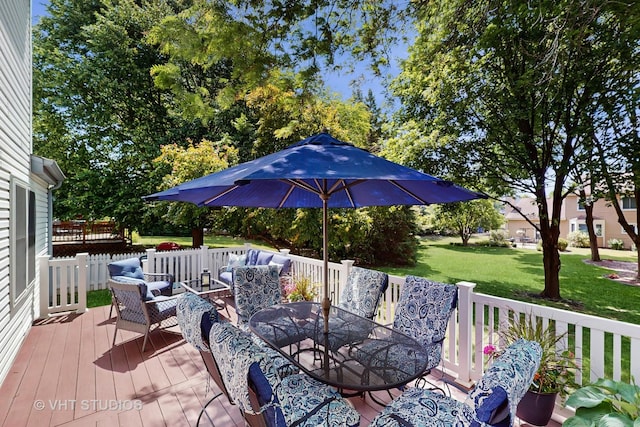 2478 Lawson Blvd, Gurnee, IL 60031 - wooden deck with an outdoor hangout area, a lawn, and outdoor dining space