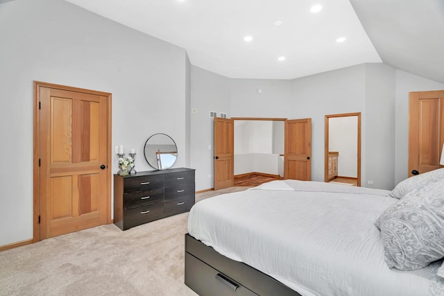 5024 Switch Grass Ln, Naperville, IL 60564 - bedroom with light carpet, vaulted ceiling, and recessed lighting