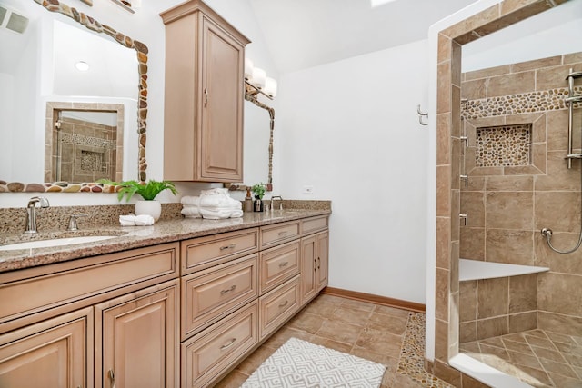 5024 Switch Grass Ln, Naperville, IL 60564 - full bath with double vanity, a shower stall, and lofted ceiling