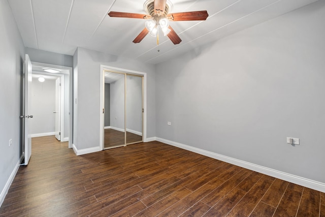 5540 Walnut Ave Unit 9A, Downers Grove, IL 60515 - unfurnished bedroom featuring dark wood-style floors, a closet, and ceiling fan