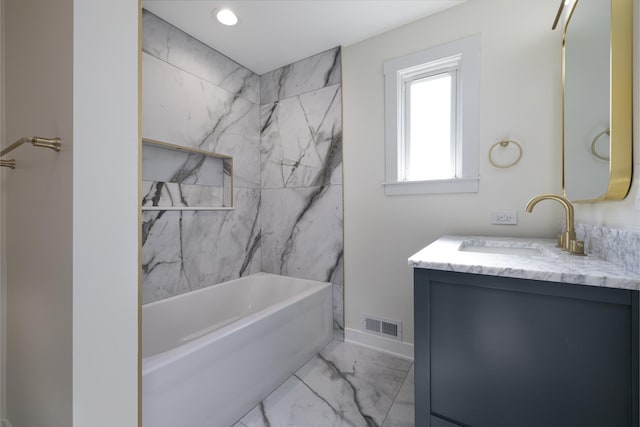 126 E Ave, La Grange, IL 60525 - full bath with marble finish floors, vanity, tub / shower combination, and recessed lighting