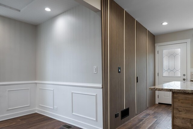 126 E Ave, La Grange, IL 60525 - interior space featuring wood finished floors, vanity, a decorative wall, a wainscoted wall, and recessed lighting