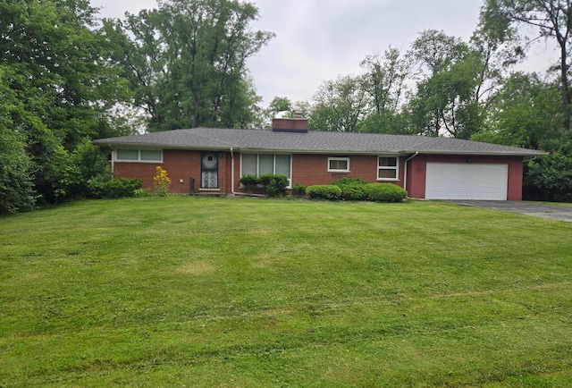 842 Highview Ave, Olympia Fields, IL 60461 - single story home with a garage, a chimney, driveway, a front lawn, and brick siding