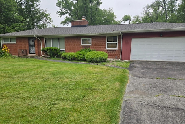 842 Highview Ave, Olympia Fields, IL 60461 - single story home with asphalt driveway, a chimney, a front yard, brick siding, and a garage