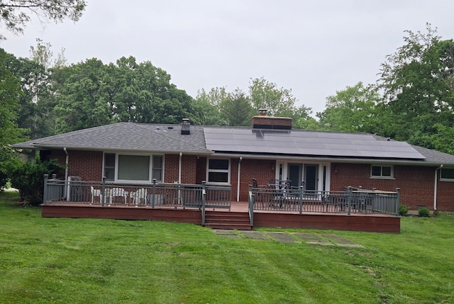842 Highview Ave, Olympia Fields, IL 60461 - rear view of house featuring brick siding, a chimney, a yard, and a deck