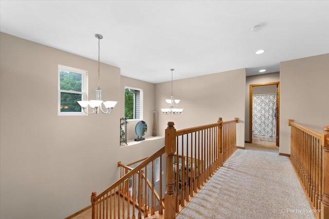 1103 Paul Ct, Fox River Grove, IL 60021 - corridor with a chandelier, an upstairs landing, carpet floors, and recessed lighting