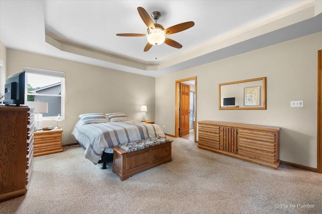 1103 Paul Ct, Fox River Grove, IL 60021 - bedroom featuring light carpet, a raised ceiling, and a ceiling fan