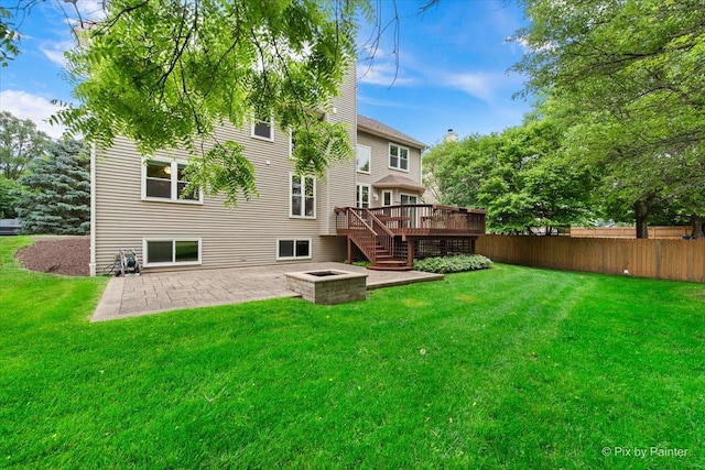 1103 Paul Ct, Fox River Grove, IL 60021 - back of property with a patio area, a wooden deck, an outdoor fire pit, and stairs