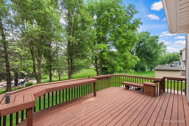 1103 Paul Ct, Fox River Grove, IL 60021 - wooden terrace featuring a yard and view of wooded area