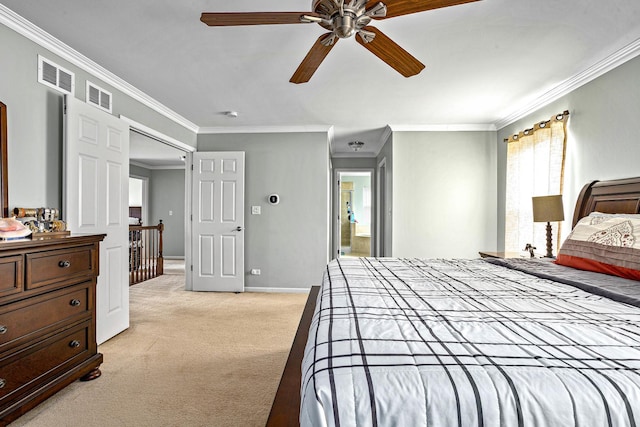 184 Primrose Ln, Bartlett, IL 60103 - bedroom featuring light carpet, crown molding, and a ceiling fan