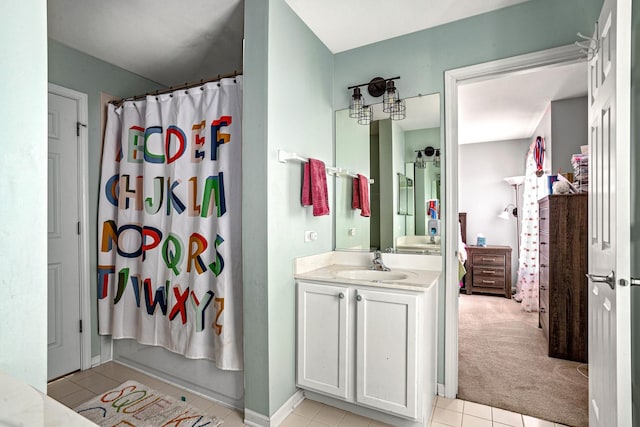 184 Primrose Ln, Bartlett, IL 60103 - bathroom featuring tile patterned flooring, vanity, and a shower with shower curtain