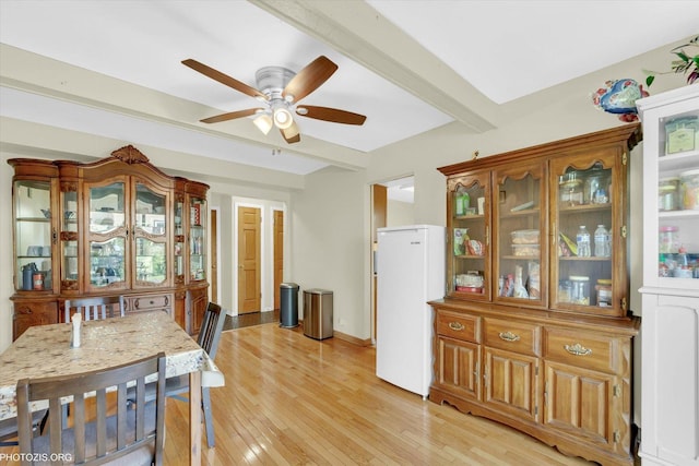 1330 S Mallard Ln, Mount Prospect, IL 60056 - dining room with ceiling fan, light wood-style flooring, and beam ceiling