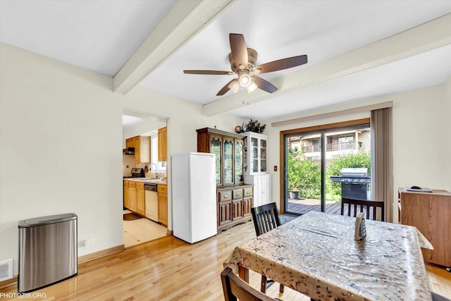 1330 S Mallard Ln, Mount Prospect, IL 60056 - dining space with beam ceiling, ceiling fan, and light wood-style flooring