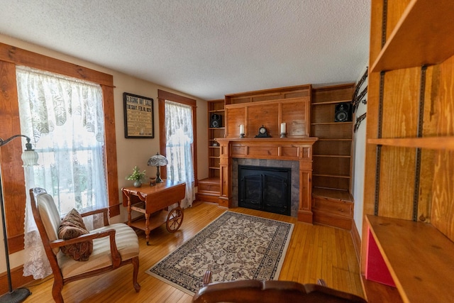 1392 Red Brick Rd, Dixon, IL 61021 - living room with a glass covered fireplace, plenty of natural light, a textured ceiling, and light wood-style flooring
