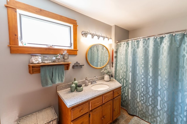 1392 Red Brick Rd, Dixon, IL 61021 - bathroom with vanity, curtained shower, and tile patterned floors