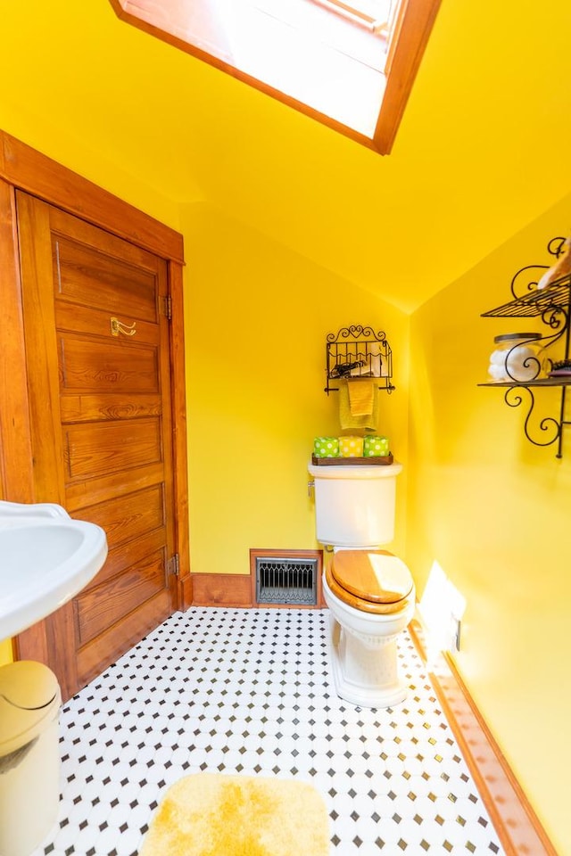 1392 Red Brick Rd, Dixon, IL 61021 - bathroom featuring vaulted ceiling, tile patterned flooring, and a skylight
