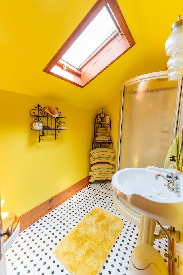 1392 Red Brick Rd, Dixon, IL 61021 - full bath featuring a skylight and a stall shower