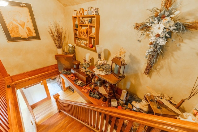 1392 Red Brick Rd, Dixon, IL 61021 - staircase featuring wood finished floors and vaulted ceiling
