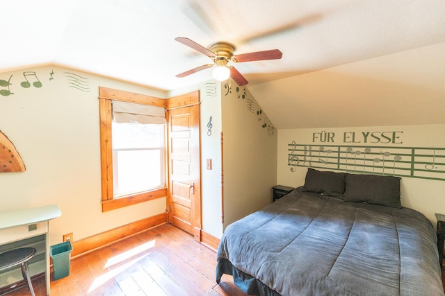 1392 Red Brick Rd, Dixon, IL 61021 - bedroom featuring vaulted ceiling, hardwood / wood-style floors, and a ceiling fan
