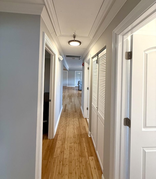 408 Sauk Trl, Park Forest, IL 60466 - hall with attic access, crown molding, and light wood-style flooring