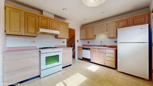 80 E Fremont Ave, Des Plaines, IL 60016 - kitchen featuring white appliances, under cabinet range hood, light countertops, light floors, and recessed lighting