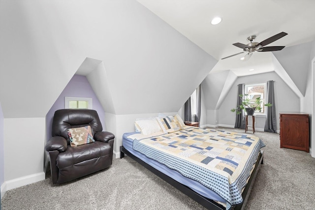 3010 Wisconsin Ave, Berwyn, IL 60402 - carpeted bedroom featuring multiple windows, lofted ceiling, ceiling fan, and recessed lighting
